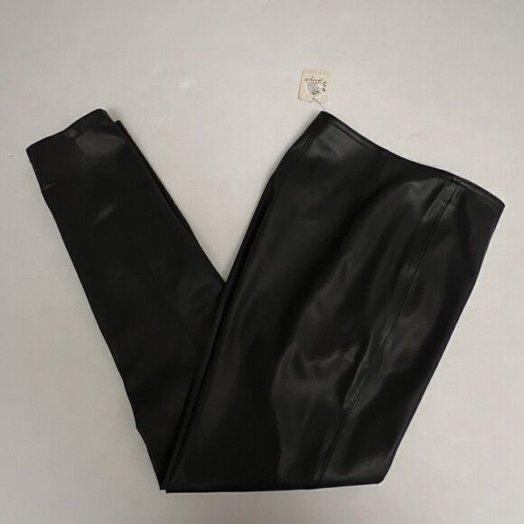 Free People Womens Sz 29 Black Faux Leather Spitfire Stacked Skinny Leggings - Picture 2 of 11